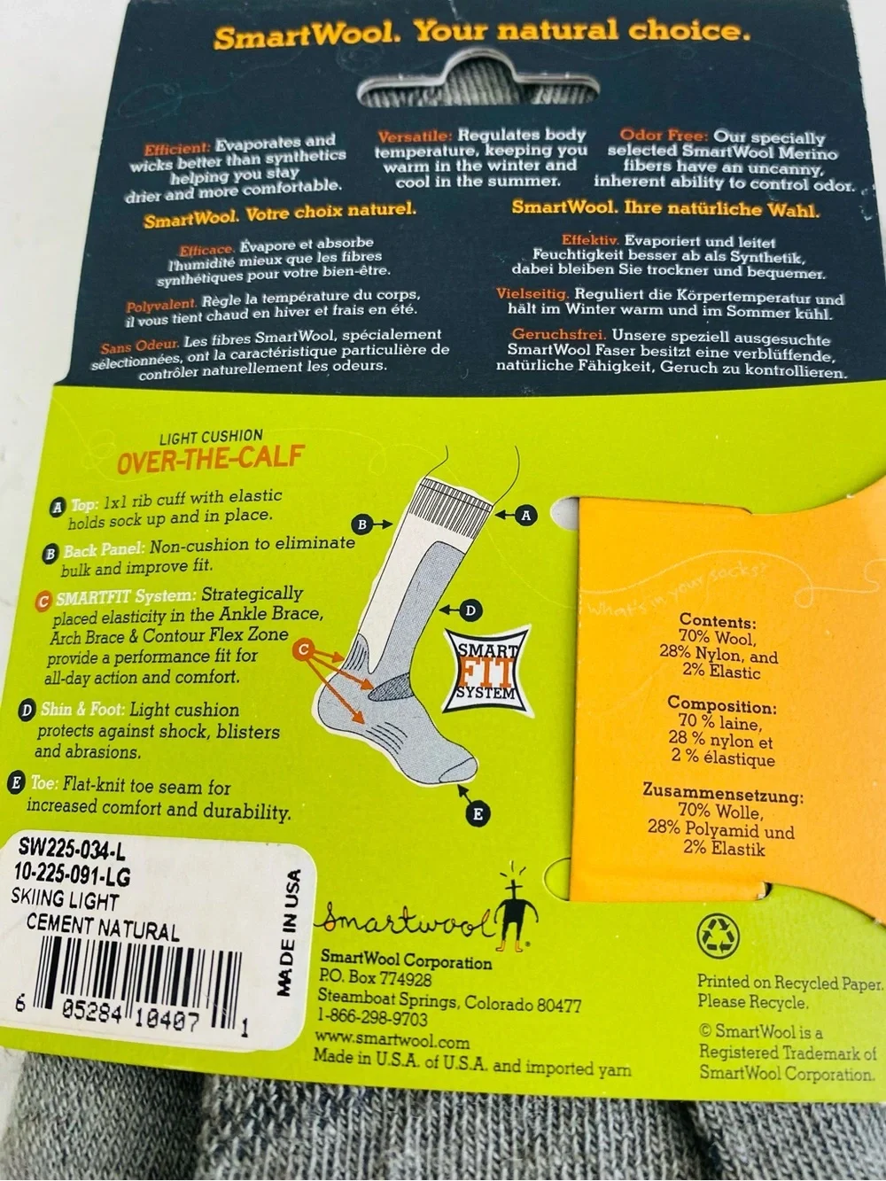 Smartwool Light Cushion Sking Smart Fit System Socks  M9-11.5 W10-12.5